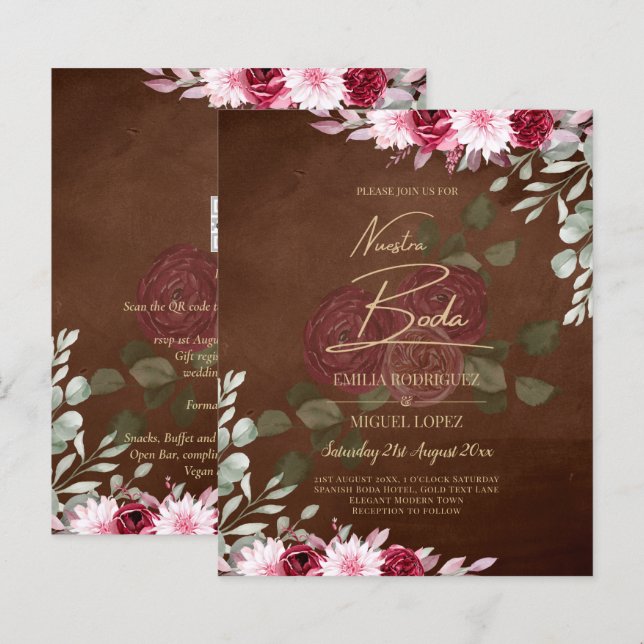 Burgundy Brown Floral Winter Hochzeit im Herbst ei (Vorne/Hinten)