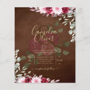 Burgundy Brown Floral Winter Hochzeit im Herbst ei Flyer