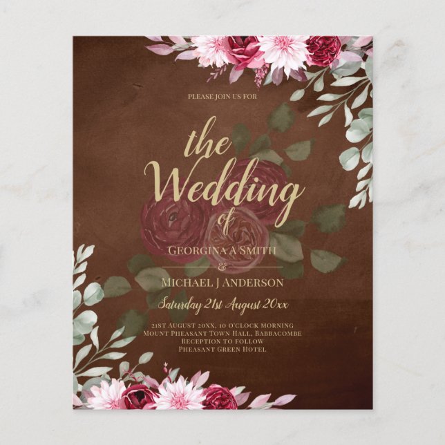 Burgundy Brown Floral Winter Hochzeit im Herbst ei Flyer (Vorne)