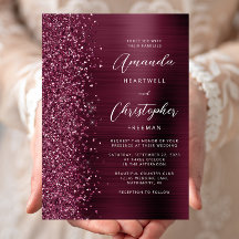 Burgundy Brushed Metal Glitzer Script Wedding