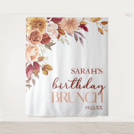Burgundy Burnt Orange Floral Geburtstag Brunch Wandteppich