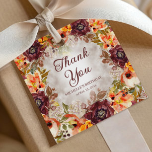 Burgundy Burnt Orange Floral Geburtstag Vielen Dan Geschenkanhänger