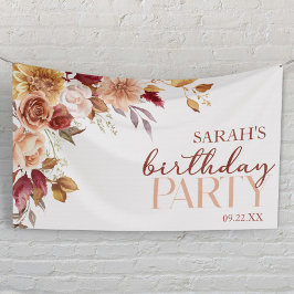 Burgundy Burnt Orange Floral Geburtstagsparty Banner