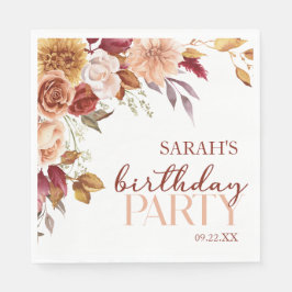 Burgundy Burnt Orange Floral Geburtstagsparty Serviette