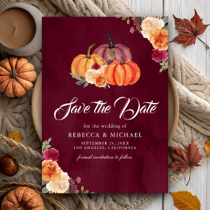 Burgundy Burnt Orange Floral Pumpkin Wedding Save The Date