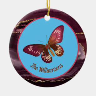Burgundy Butterfly auf Blue Sky Merry und Bright Keramik Ornament