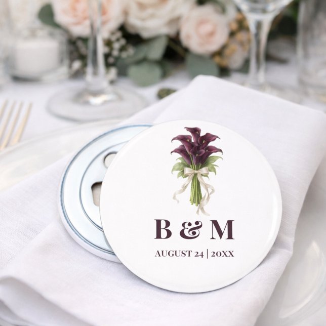 Burgundy Calla Lily Wedding Bouquet Ivory Ribbon  Flaschenöffner (Von Creator hochgeladen)