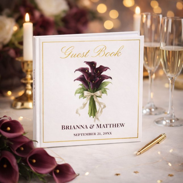 Burgundy Calla Lily Wedding Bouquet Ivory Ribbon  Gästebuch (Von Creator hochgeladen)