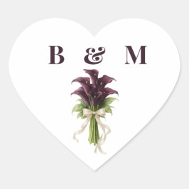 Burgundy Calla Lily Wedding Bouquet Ivory Ribbon Herz-Aufkleber