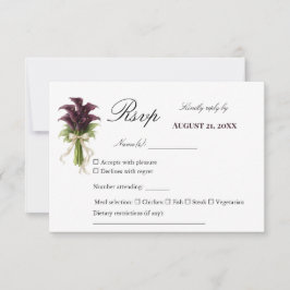 Burgundy Calla Lily Wedding Bouquet Ivory Ribbon RSVP Karte