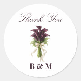 Burgundy Calla Lily Wedding Bouquet Ivory Ribbon Runder Aufkleber