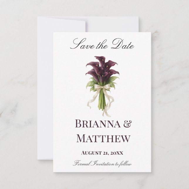 Burgundy Calla Lily Wedding Bouquet Ivory Ribbon  Save The Date (Vorderseite)