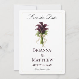 Burgundy Calla Lily Wedding Bouquet Ivory Ribbon  Save The Date