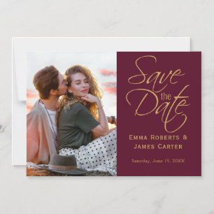 Burgundy Calligrafy Save the Date Magnet