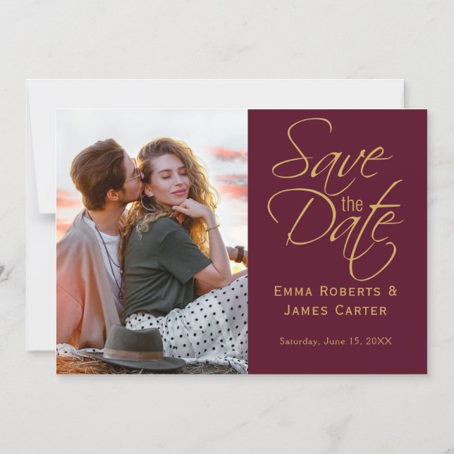 Burgundy Calligrafy Save the Date Magnet (Vorderseite)