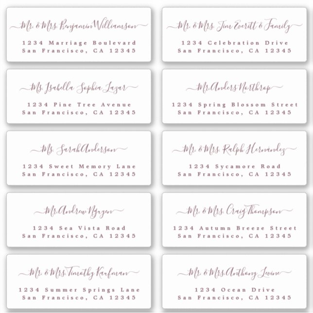 Burgundy Calligraphy Wedding Guest Address Labels (Vorderseite)
