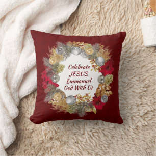 Burgundy CELEBRATE JESUS Weihnachtskranz Kissen