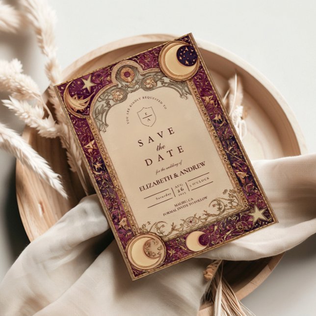 Burgundy Celestial Moon Wedding Save The Date (Von Creator hochgeladen)