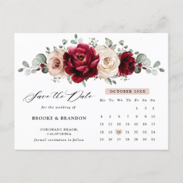 Burgundy Champagne Ivory Calendar Save the Date Postkarte