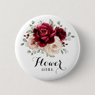 Burgundy Champagne Ivory Mauve Rose Blume Mädchen Button