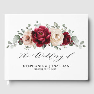 Burgundy Champagne Ivory Mauve Rose Floral Wedding Gästebuch