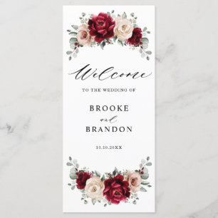Burgundy Champagne Ivory Mauve Rose Floral Wedding Programm