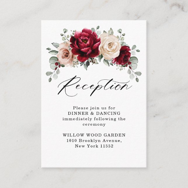 Burgundy Champagne Ivory Mauve Wedding Reception Begleitkarte (Vorderseite)