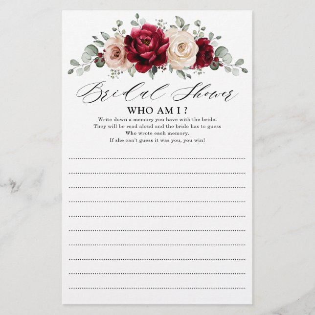 Burgundy Champagne Ivory Mauve Who Bin I Game (Vorderseite)