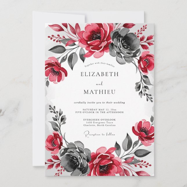 Burgundy Charcoal Dramatic Winter Wedding Einladung (Vorderseite)
