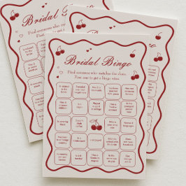 Burgundy Cherry Bridal Shower Bingo Game Card Einladung