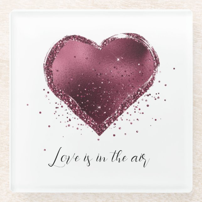 Burgundy Cherry Glitter Sparkle Heart Love  Glasuntersetzer (Vorderseite)