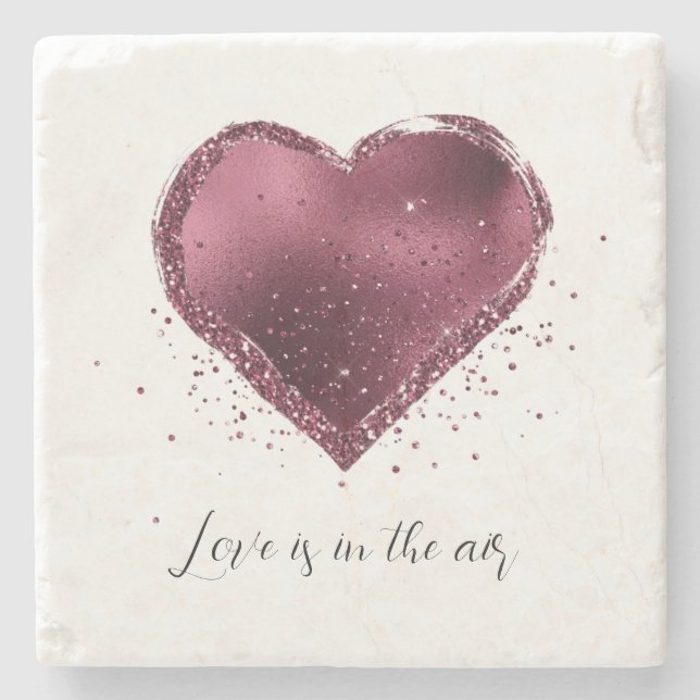 Burgundy Cherry Glitter Sparkle Heart Love  Steinuntersetzer (Vorderseite)