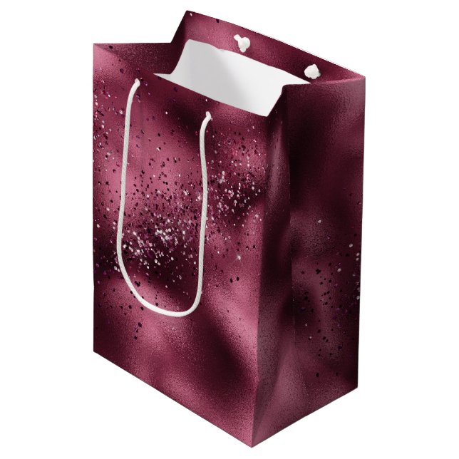 Burgundy Cherry Glitzer Sparkle Mittlere Geschenktüte (Vorderseite Schrägansicht)