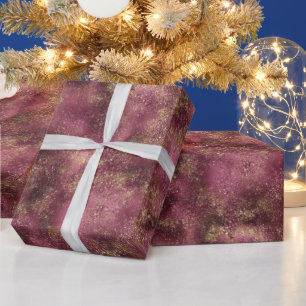 Burgundy Cherry Gold Glitzer Glitz Geschenkpapier
