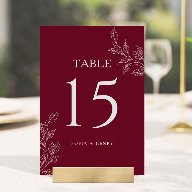 Burgundy Chic Botanical Wedding Table Number Tischnummer (Von Creator hochgeladen)
