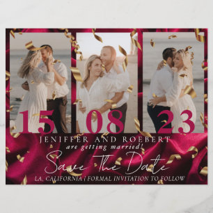 Burgundy Chic Foto Collage Save the Date Karte