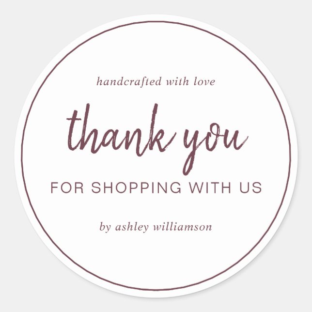 Burgundy Chic Script Thank You For Shopping Runder Aufkleber (Vorderseite)