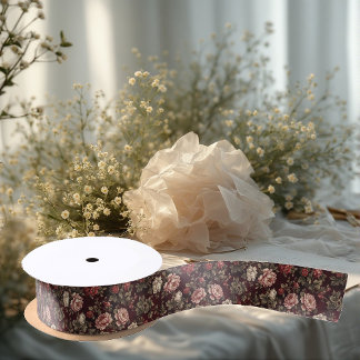 Burgundy Chinoiserie Christmas Romantic Floral Art Satinband