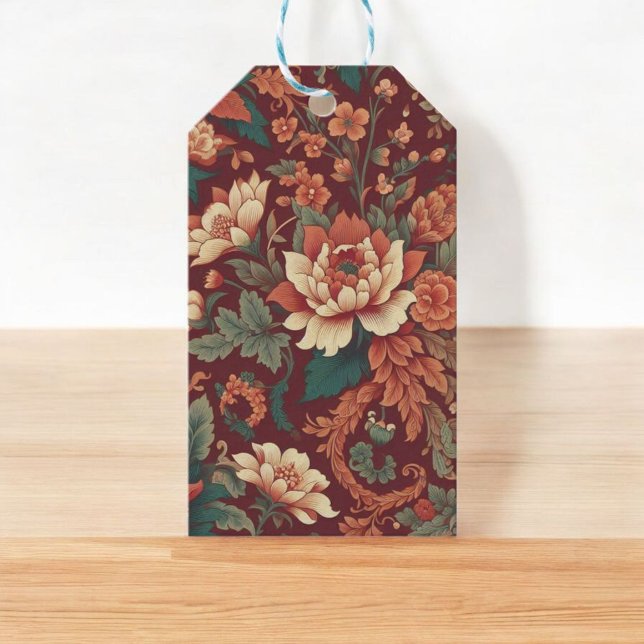 Burgundy Chinoiserie Grandmillenial Toile de Jouy Geschenkanhänger (Von Creator hochgeladen)