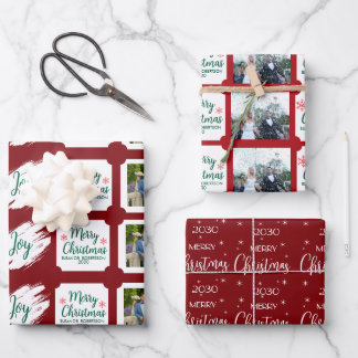 Burgundy Christmas Elegant Star Pattern  Geschenkpapier Set