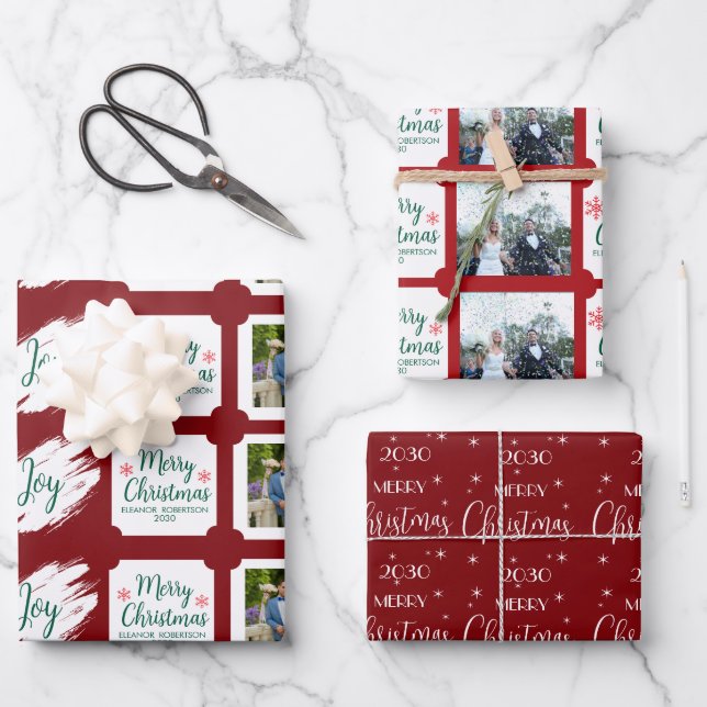 Burgundy Christmas Elegant Star Pattern  Geschenkpapier Set (Vorderseite)