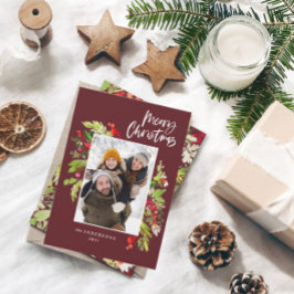 Burgundy Christmas foliage rustic 1 photo Feiertagskarte