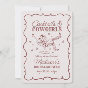 Burgundy Cocktail und Cowgirl Rodeo Brautparty Einladung