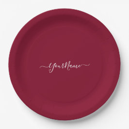 burgundy color-elegant script pappteller