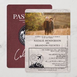 Burgundy Colorado Passport Wedding Einladung
