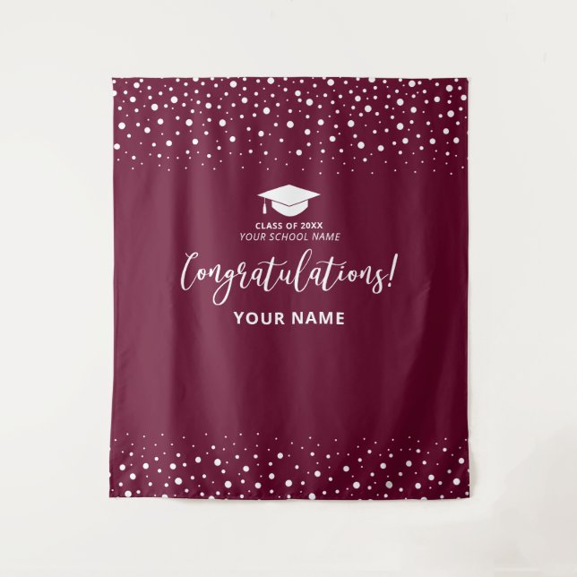 Burgundy Confetti gratulieren Abschluss Wandteppich (Vorderseite)