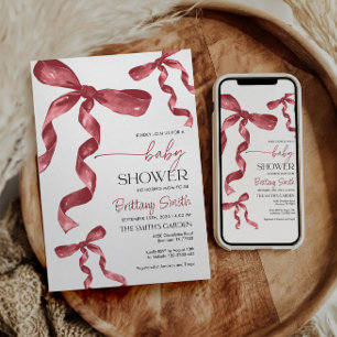 Burgundy Coquette Bow Babydusche Einladung
