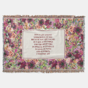 Burgundy Coral Floral Bible Verse Timothy Jugend Decke
