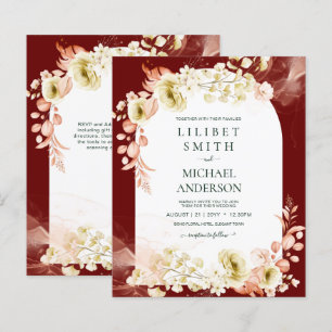 Burgundy Coral Floral Boho Wedding Einladung