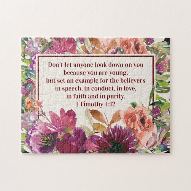 Burgundy Coral Floral Christlich Bibel Verse Puzzle (Horizontal)